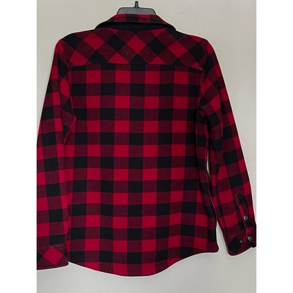 ORVIS SHIRT WOMENS MEDIUM / M LINED RED BUFFALO PLAID SNAP FRONT JACKET SHACKET - Picture 3 of 4
